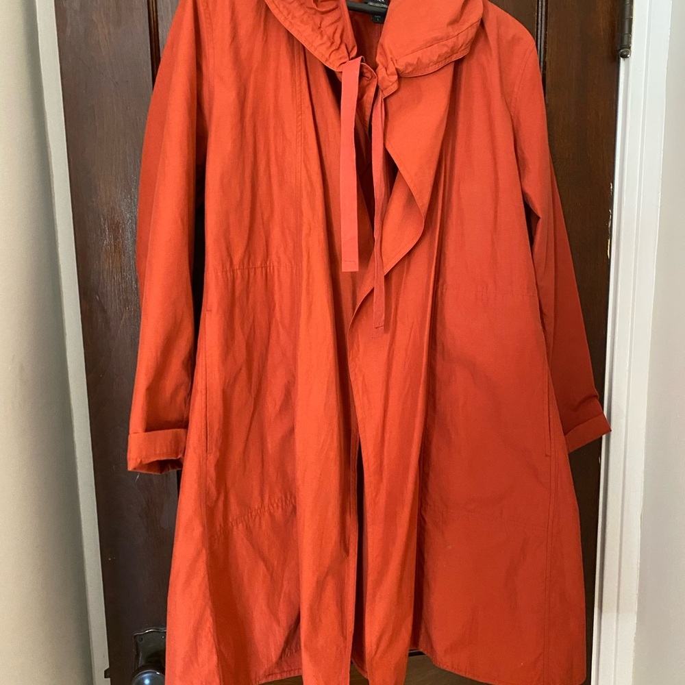 Eileen Fisher spring! burnt orange trenchcoat, size large